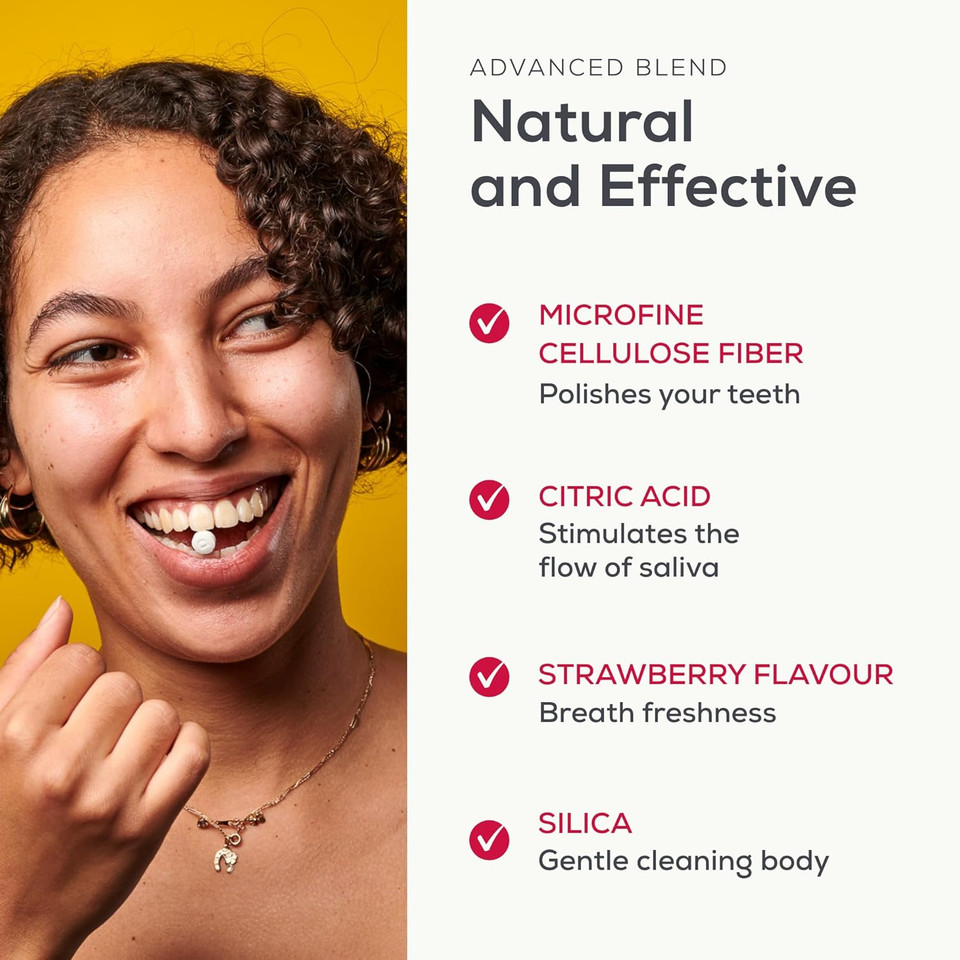 Denttabs Toothbrush Tablets Strawberry Flavour 2 x 125 Pieces The Complete Alternative to Toothpaste, Fluoride-Free for Children and Adults, Vegan Plastic-Free without Preservatives. Compostable Bag