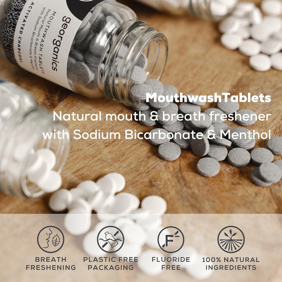 Georganics Organic Mouthwash Tablets - 180 Tablets - 3 Month Supply - Organic Spearmint Flavour - for Bad Breath - SLS, Glycerine & Fluoride Free - Certified Cosmos Natural, Vegan & Cruelty Free