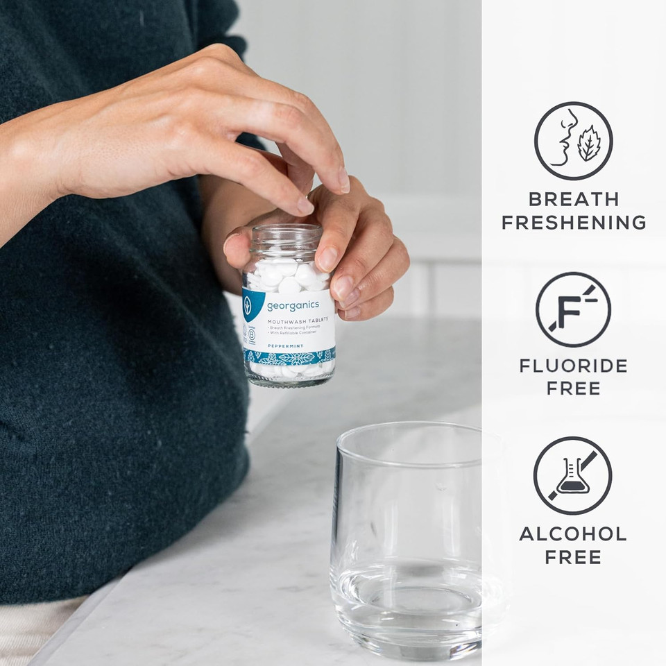 Georganics Organic Mouthwash Tablets - 180 Tablets - 3 Month Supply - Organic Spearmint Flavour - for Bad Breath - SLS, Glycerine & Fluoride Free - Certified Cosmos Natural, Vegan & Cruelty Free