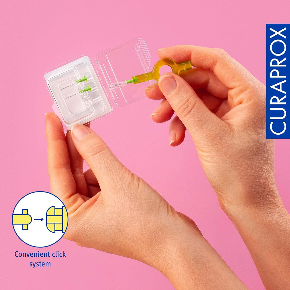 Curaprox CPS 011 Prime Start Interdental Brush Kit, Lime Green - 5 x 1,1mm - 5,0mm Interdental Brushes + 2 Interdental Toothbrush Holders