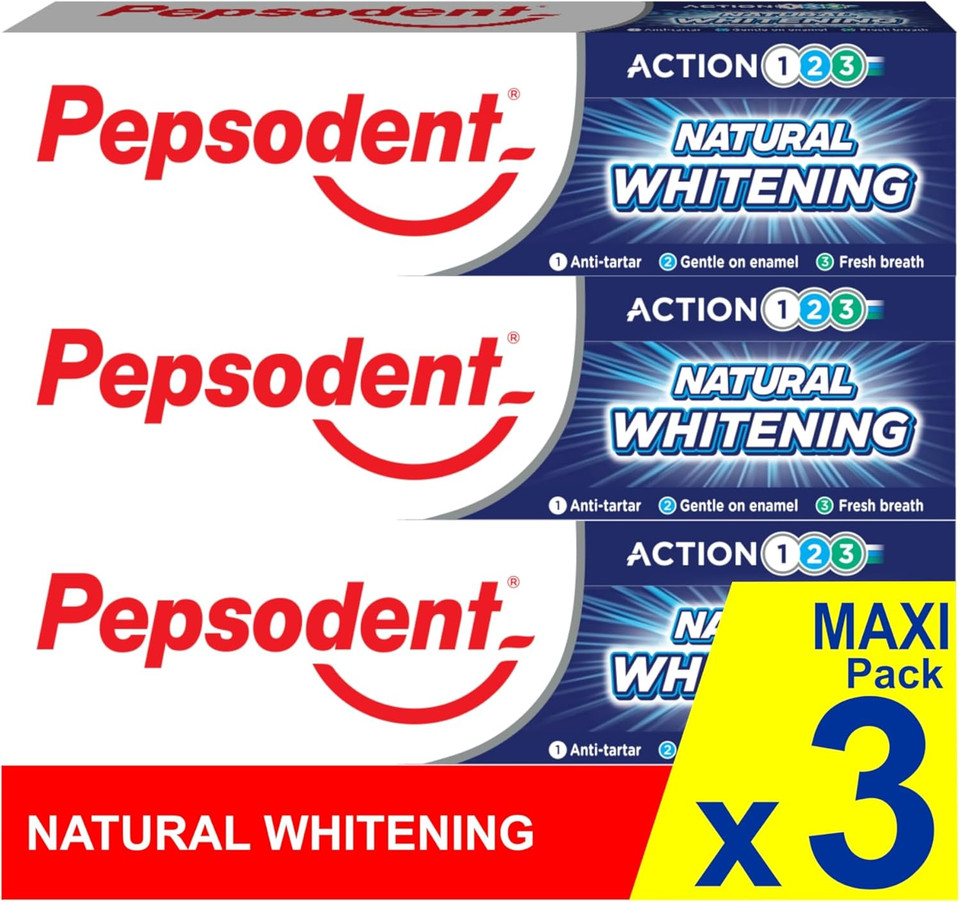 Pepsodent Natural Whitening Fluoride and Calcium Toothpaste for Whiter Teeth in One Week 75ml (3x75ml Pack)