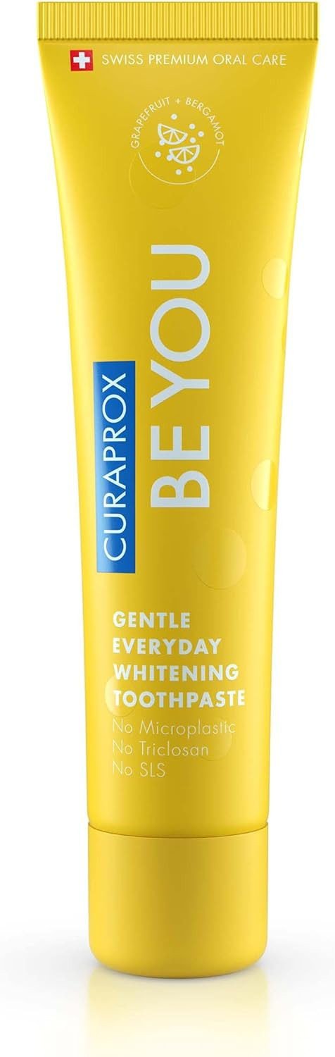 Curaprox Be You Grapefruit + Bergamot Toothpaste Yellow 60ml - Gentle Everyday Whitening Toothpaste - SLS Free, Microplastic Free, Triclosan Free, Fluoride Toothpaste
