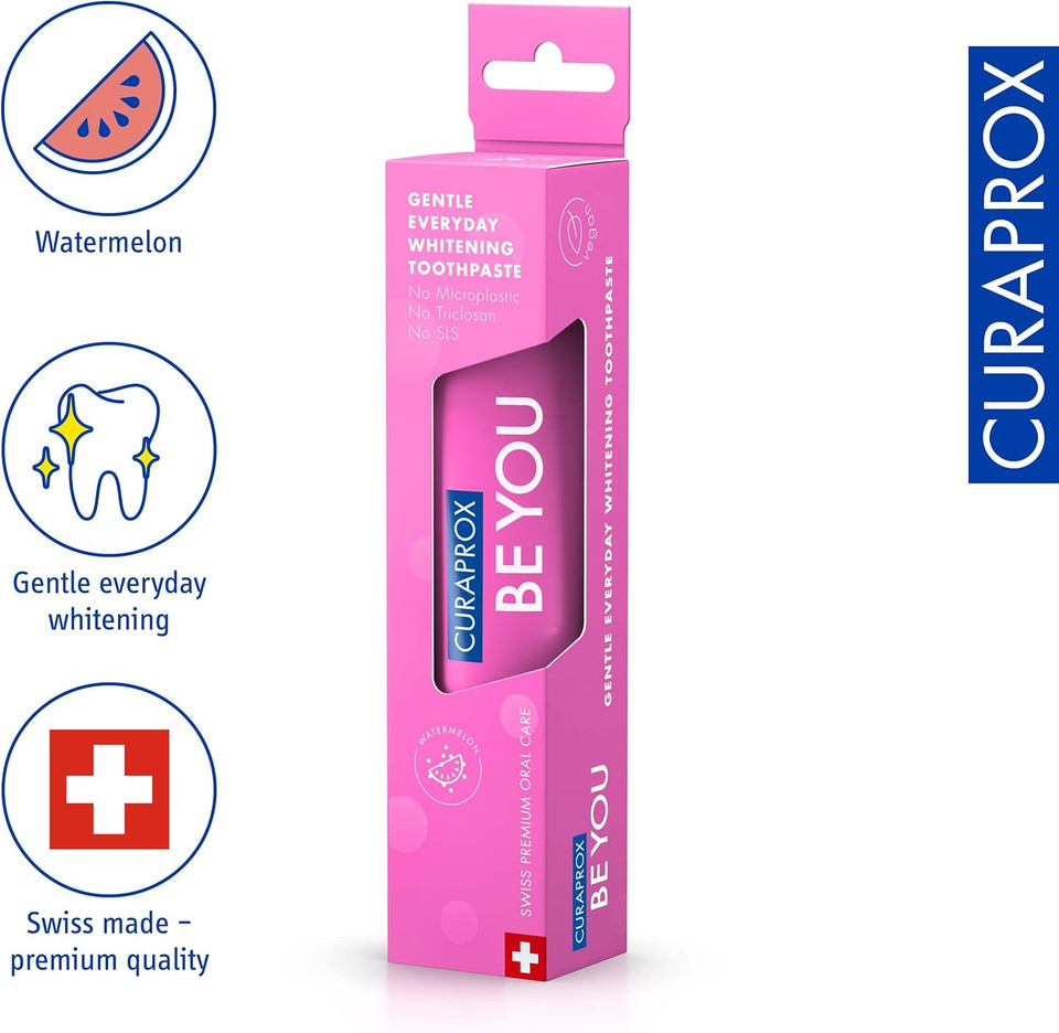 Curaprox Be You Watermelon Toothpaste Pink 60ml - Gentle Everyday Whitening Toothpaste - SLS Free, Microplastic Free, Triclosan Free, Fluoride Toothpaste
