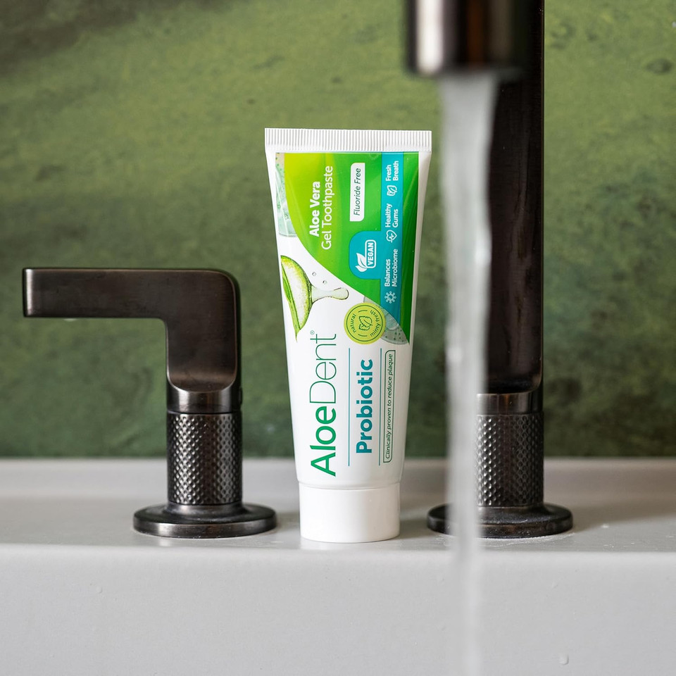 AloeDent Probiotic Toothpaste Fluoride Free - Balance Mouth Microbiome, Natural Oral Probiotic with Aloe Vera & Xylitol, SLS Free, Vegan, 75ml (Pack of 2) AloeDent Probiotic Toothpaste Fluoride Free - Balance Mouth Microbiome, Natural Oral Probiotic with Aloe Vera & Xylitol, SLS Free, Vegan, 75ml (Pack of 2)