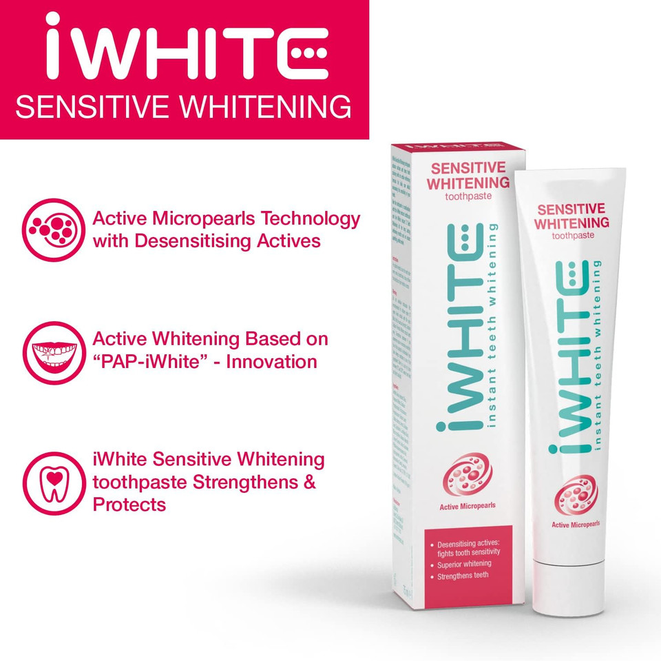 iWhite Sensitive Whitening Toothpaste  Active Whitening for Sensitive Teeth  Fights Stains & Restores Enamel  Protects Against Sensitivity  75ml