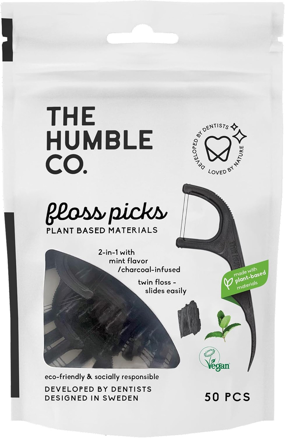 The Humble Co. Plant Based Floss Picks | Fresh Mint | Eco-Friendly, Vegan for Your Everyday Oral Care - Dentist Approved - Removes Plaque and Gives a Fresh Feel (2 x 50p)