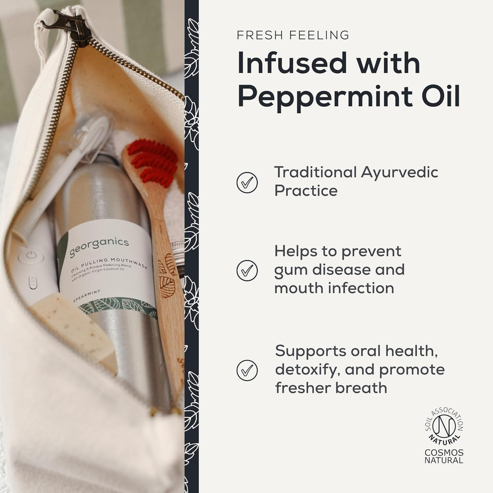 Georganics Whitening Oil Pulling Mouthwash - Activated Charcoal - Plaque-Reducing Coconut Oil Blend - 100% Natural Ingredients - SLS, Glycerine & Fluoride Free - Organic, Vegan, Cruelty-Free - 275ml