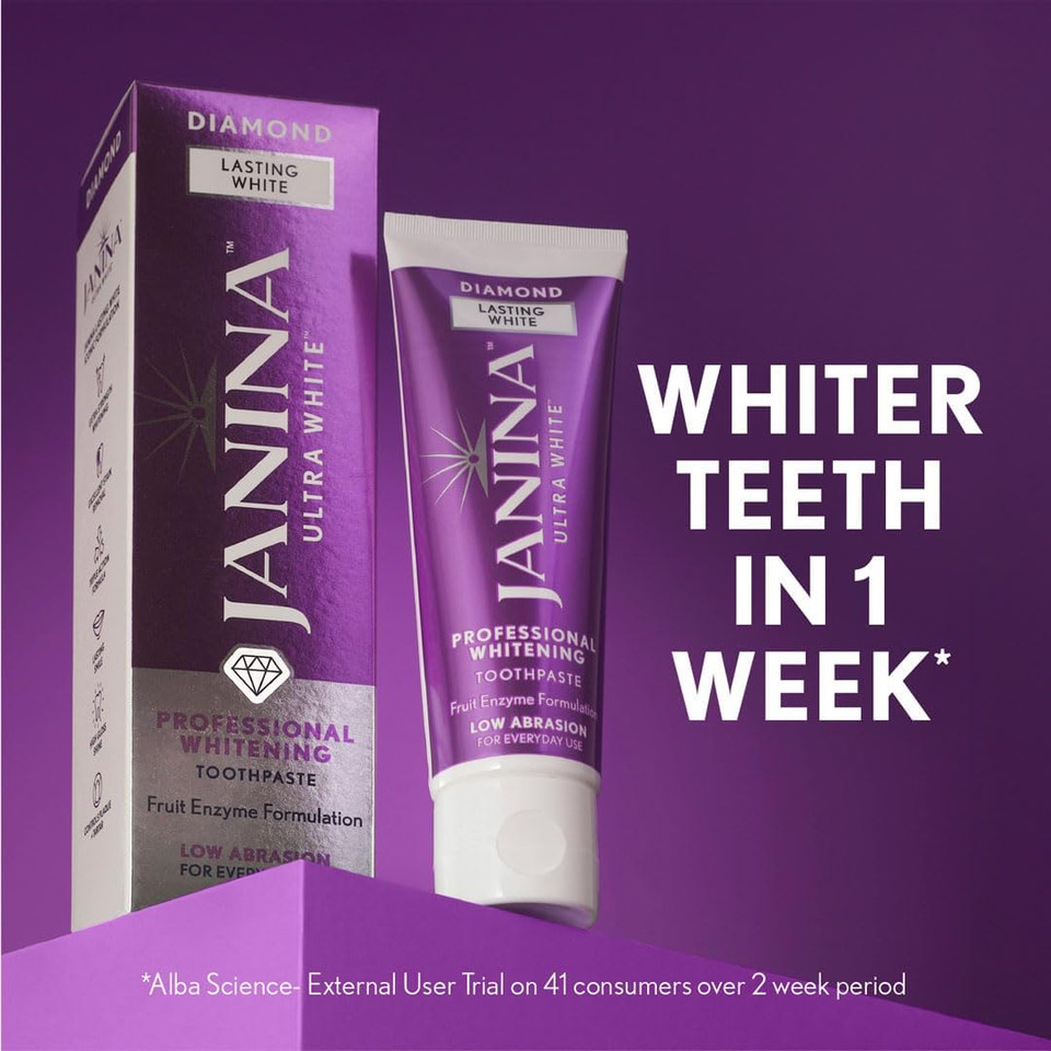 Janina Ultra White Whitening Toothpaste (75ml)  Diamond Formula. Extra Strength. Clinically Proven. Low Abrasion. for Everyday Use. Excellent for Stain Removal (Pack of 2)