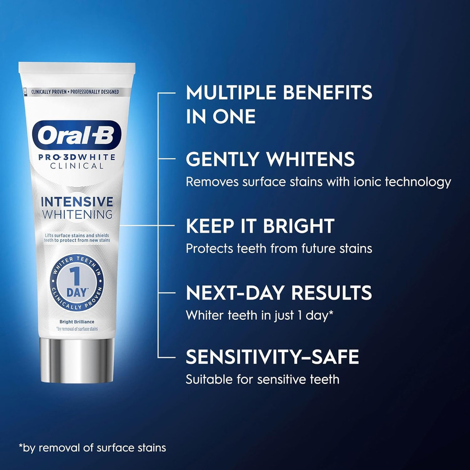 Oral-B Pro-3D White Clinical Intensive Whitening Toothpaste Radiant White 2 x 75ml Twin Pack