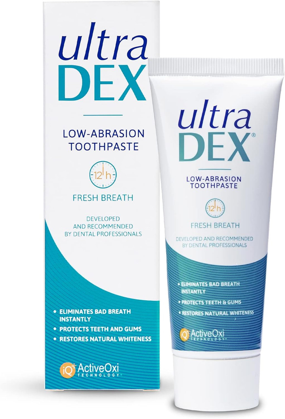 UltraDEX Low-Abrasion Toothpaste, Clinically Proven 12hr Bad Breath Treatment, Gentle & Non-Foaming, with Fluoride, Mint 6 X 75 ml, White