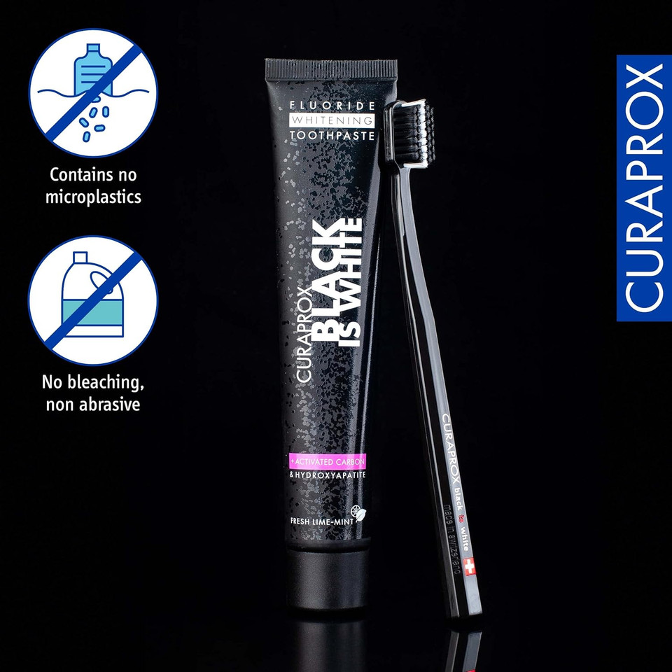 Curaprox Black is White Toothpaste, 60ml + CS 5460 Ultra-Soft Toothbrush - Activated Charcoal Whitening Toothpaste Set, 2 Count (Pack of 1)