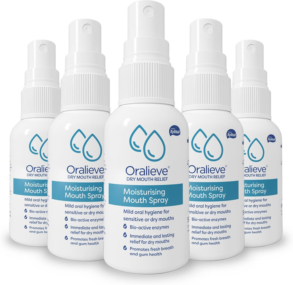 Oralieve Moisturising Dry Mouth Relief Spray (5 x 50ml), Hydrating Relief for Sore, Sensitive Mouths with Xylitol to Protect Teeth - Genuine Oralieve Dry Mouth Spray