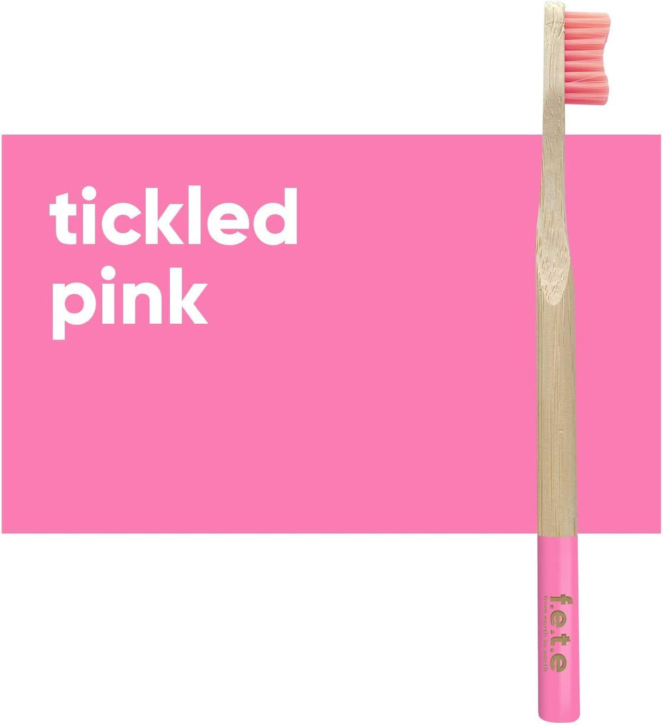 f.e.t.e | Tickled Pink Bamboo Toothbrush | Biodegradable & Compostable Handle | Recyclable Soft Bristles | Sustainable | Vegan