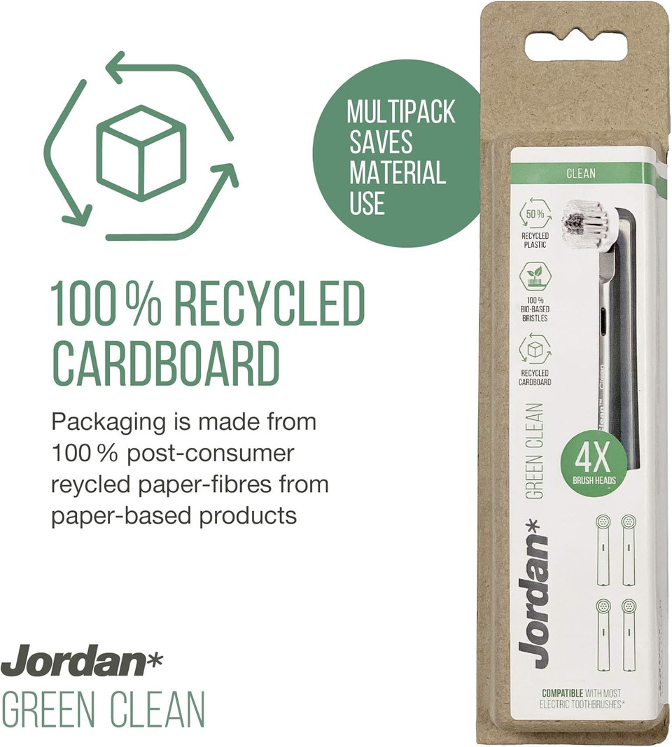 Jordan® Green Clean Replacement Electric Toothbrush Heads | Green Clean Sustainable Electric Toothbrush Heads | Oral B Compatible | Pack of 2