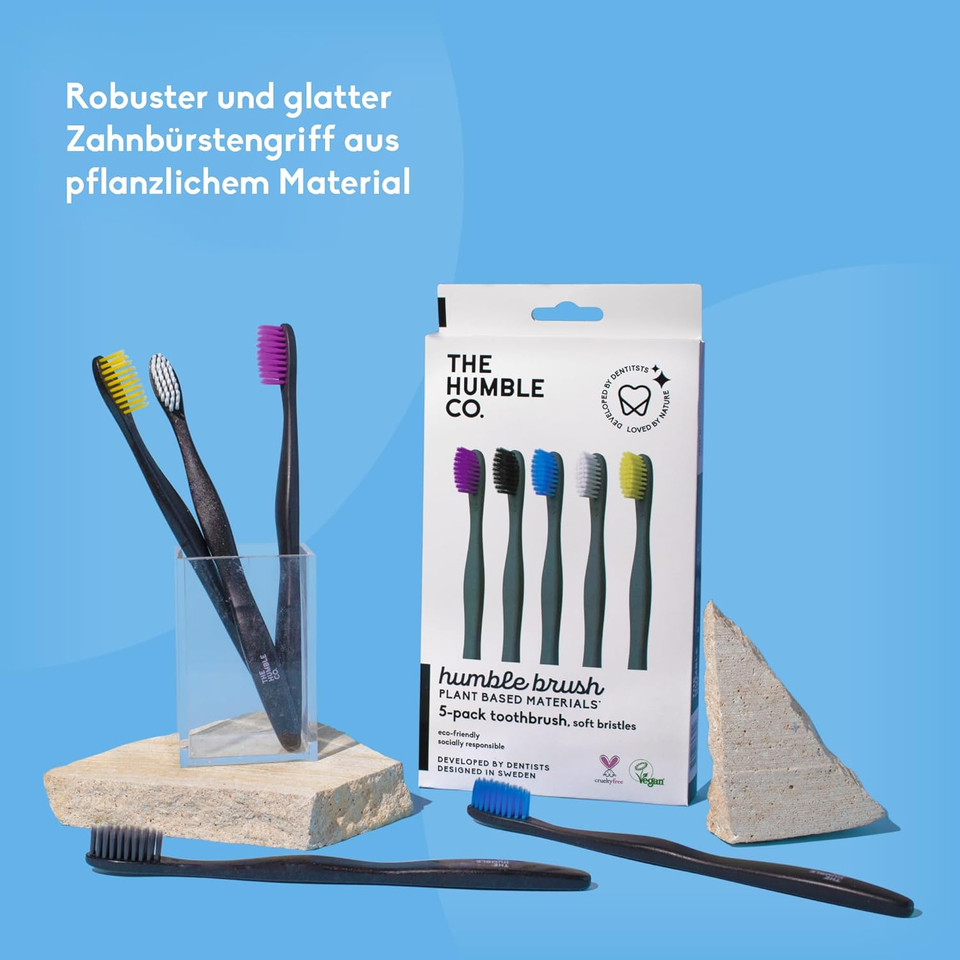The Humble Co. Plant-Based Toothbrush Family Pack (5-p) | Sensitive Bristles | Biodegradable, Eco-Friendly, Vegan for Your Everyday Oral Care, Dentist Approved