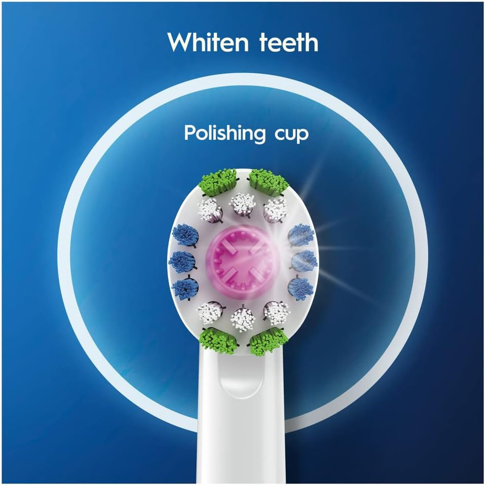 Oral-B 3D White Electric Toothbrush Head with CleanMaximiser Technology, Angled Bristles for Deeper Plaque Removal, Pack of 4, White Oral-B 3D White Electric Toothbrush Head with CleanMaximiser Technology, Angled Bristles for Deeper Plaque Removal, Pack of 4, White