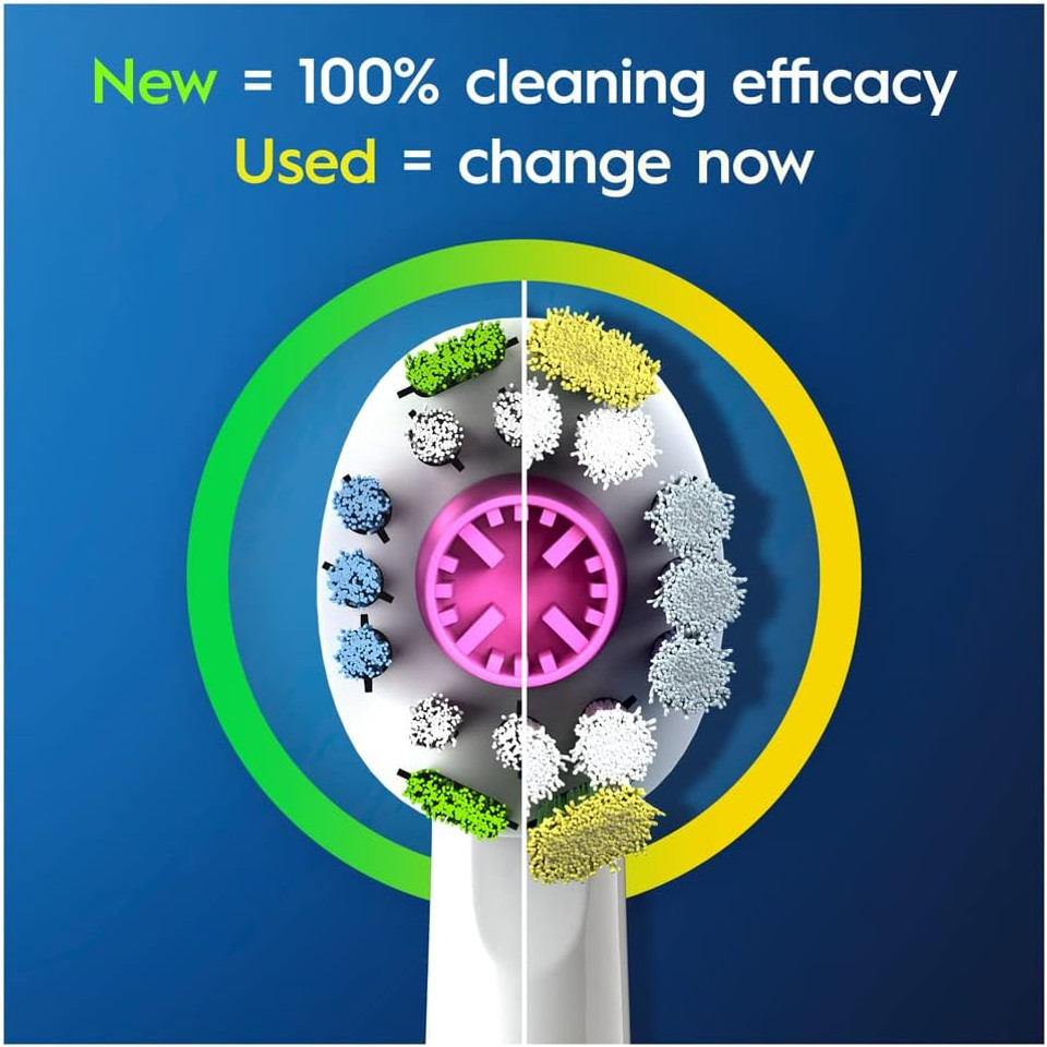 Oral-B 3D White Electric Toothbrush Head with CleanMaximiser Technology, Angled Bristles for Deeper Plaque Removal, Pack of 4, White Oral-B 3D White Electric Toothbrush Head with CleanMaximiser Technology, Angled Bristles for Deeper Plaque Removal, Pack of 4, White