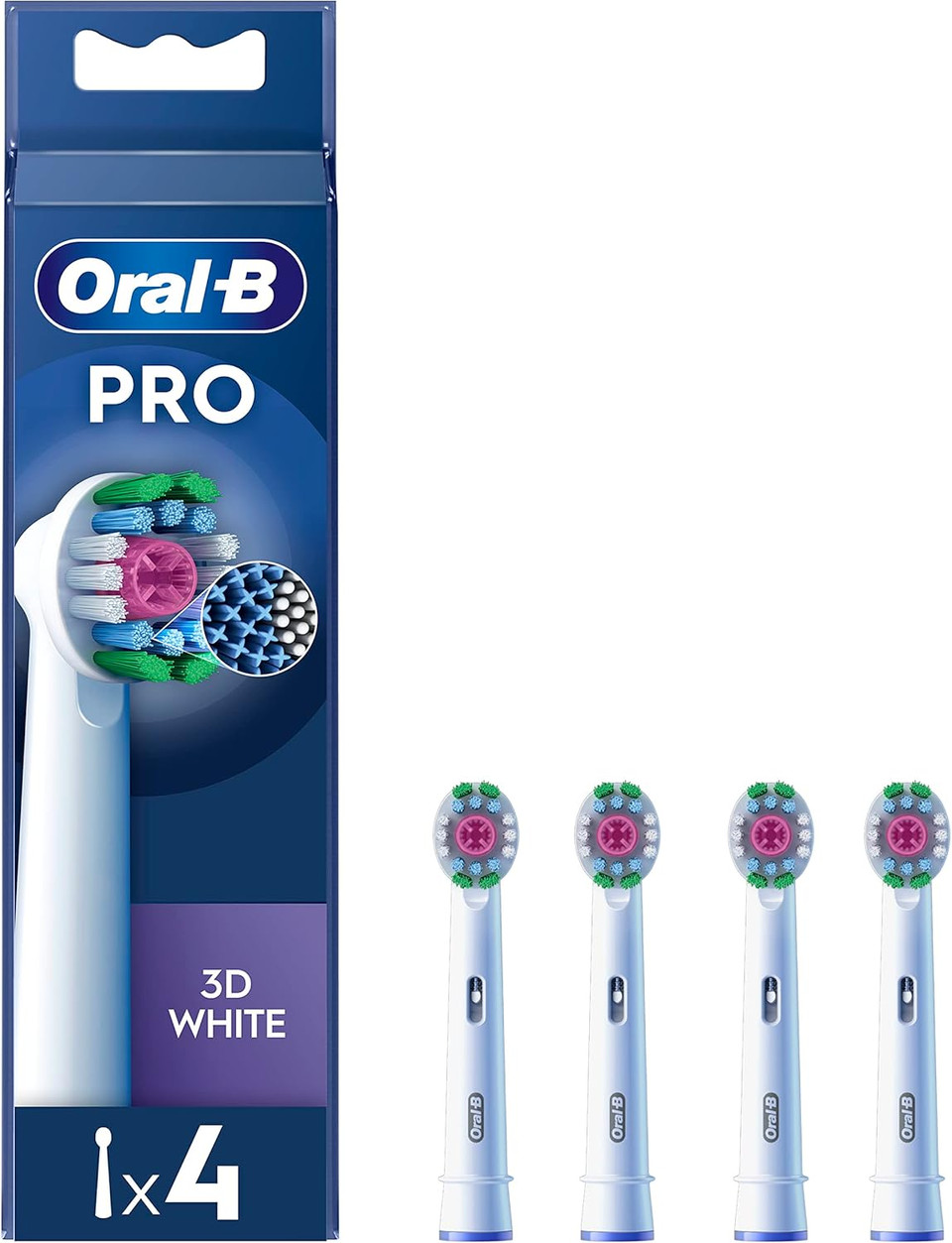 Oral-B Pro 3D White Electric Toothbrush Head, X-Shaped Bristles and Unique Polishing Cup for Teeth Whitening and to Remove Surface Stains, Pack of 4 Toothbrush Heads, White