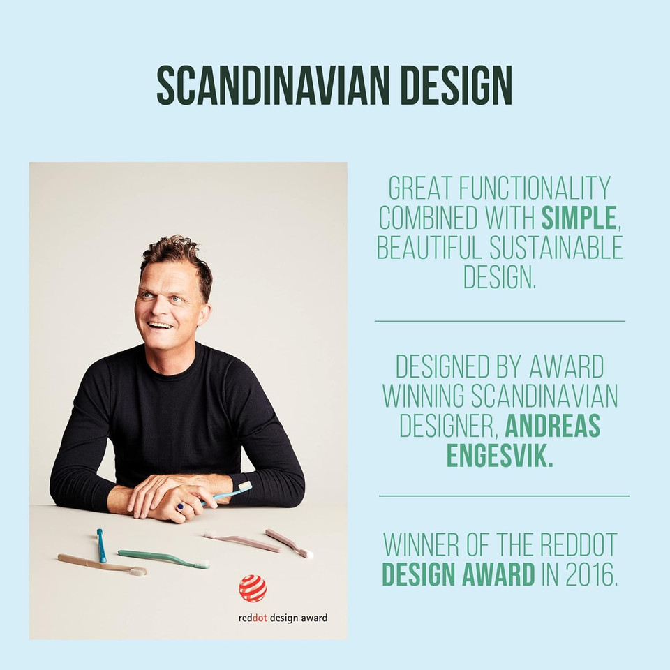 Jordan ® | Green Clean Manual Toothbrush | Award Winning Sustainable Toothbrush Made from Recycled Materials | Eco-Friendly | Scandinavian Design | Soft Bristles | Mixed Colour | Pack 4 Units