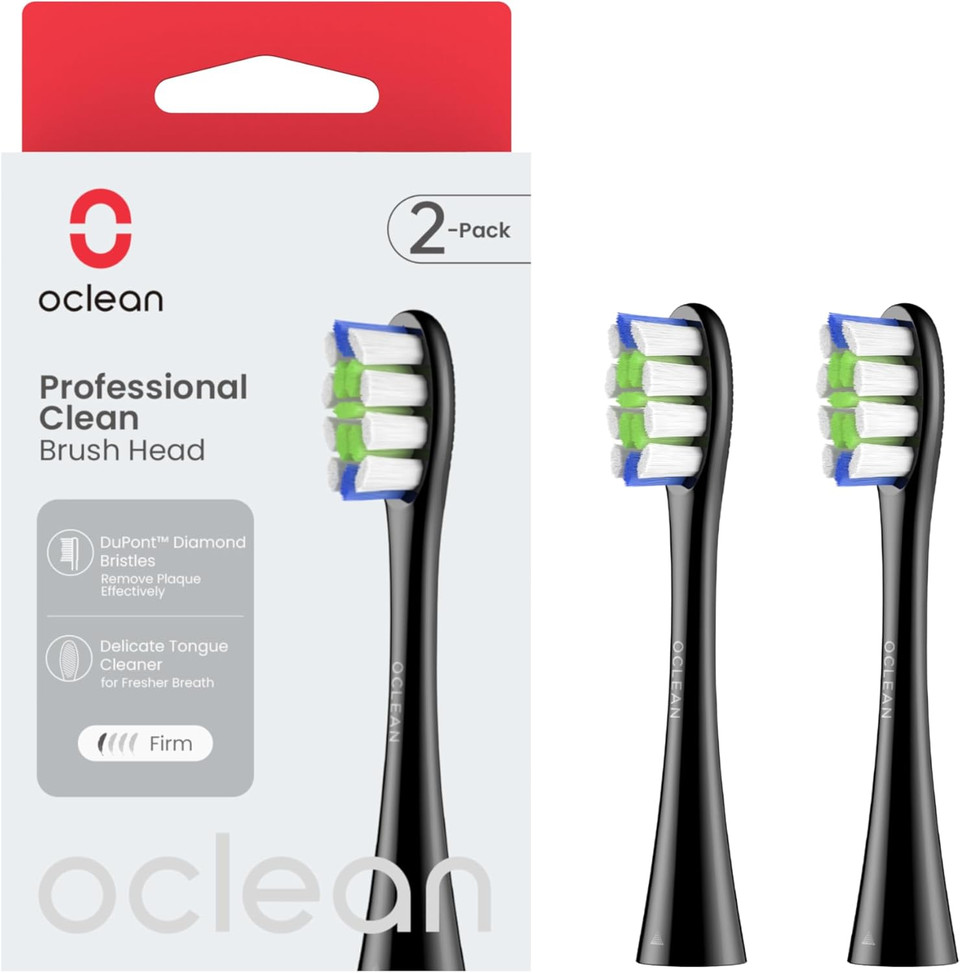 Oclean Toothbrush Professional Clean Brush Head Replacements, Compatible with All Oclean Electric Handles, FDA Approved (2 Pack)  Black