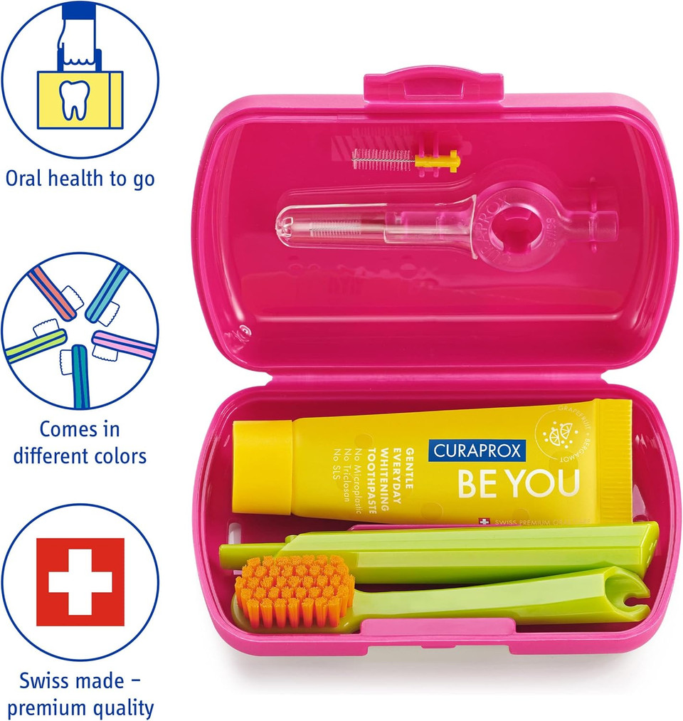 Curaprox Travel-Set. Set Includes Travel Toothbrush CS 5460, 10ml Be You Toothpaste, Interdental Brush CPS Prime 07, CPS Prime 09. Available in six Colours/Flavours
