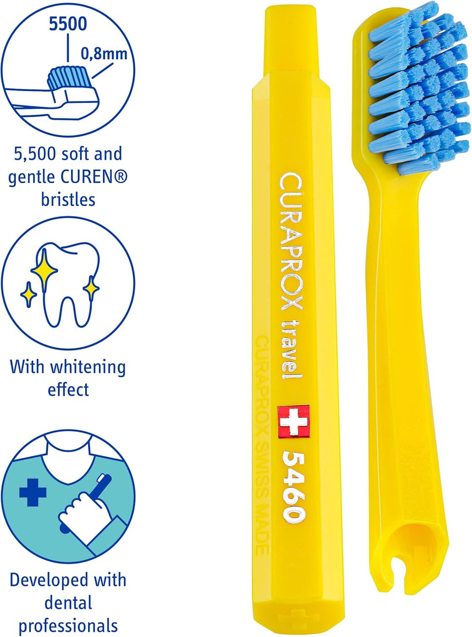 Curaprox Travel-Set. Set Includes Travel Toothbrush CS 5460, 10ml Be You Toothpaste, Interdental Brush CPS Prime 07, CPS Prime 09. Available in six Colours/Flavours