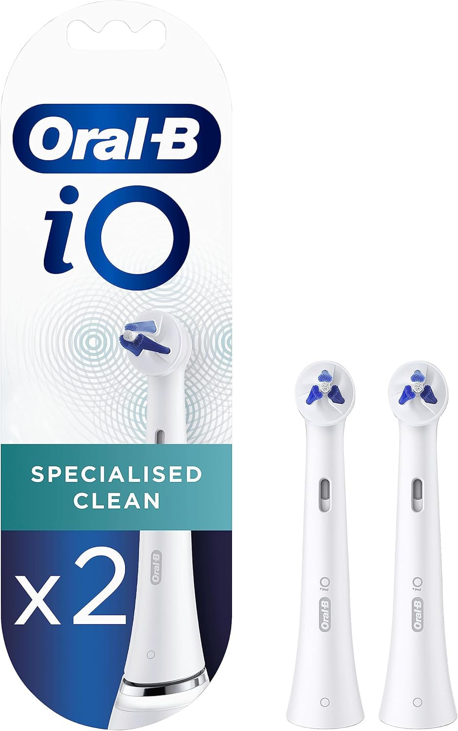 Oral-B iO Specialised Clean Electric Toothbrush Head, Precisely Angled Tufts for Deeper Plaque Removal for Hard to Reach Areas, Pack of 2 Toothbrush Heads, White
