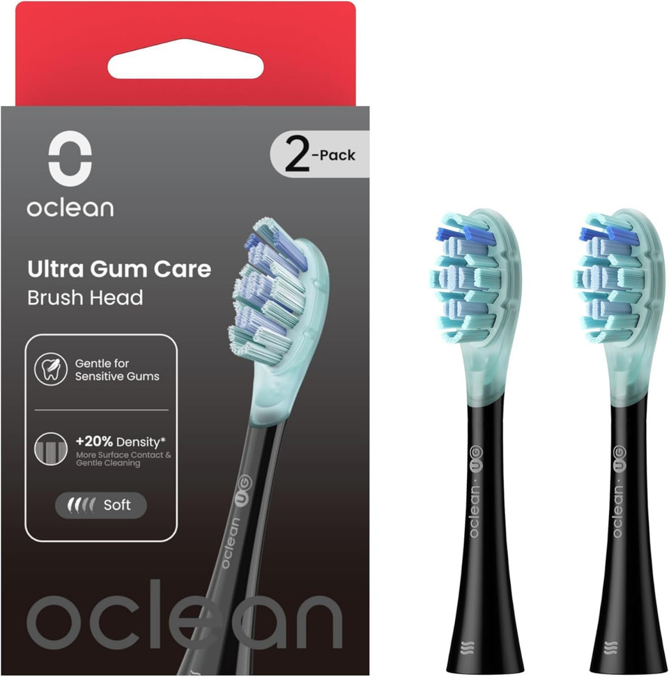Oclean Replacement Toothbrush Heads, Firm Plaque Removal Bristles, 2-Pack, Black, Compatible with All Oclean Adult Electric Toothbrushes (Ultra Clean)