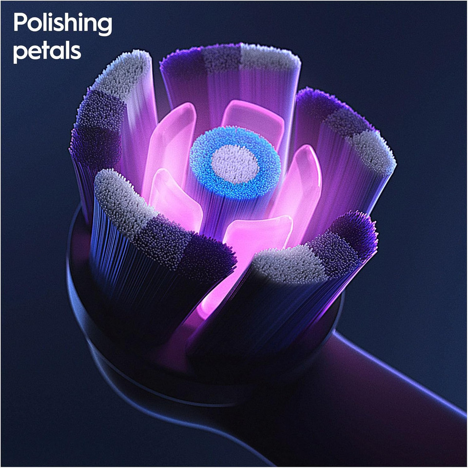 Oral-B iO Radiant White Electric Toothbrush Head, Angled Bristles Deeper Plaque Removal, with Polishing Petals for Teeth Whitening, Pack of 2 Toothbrush Heads, White