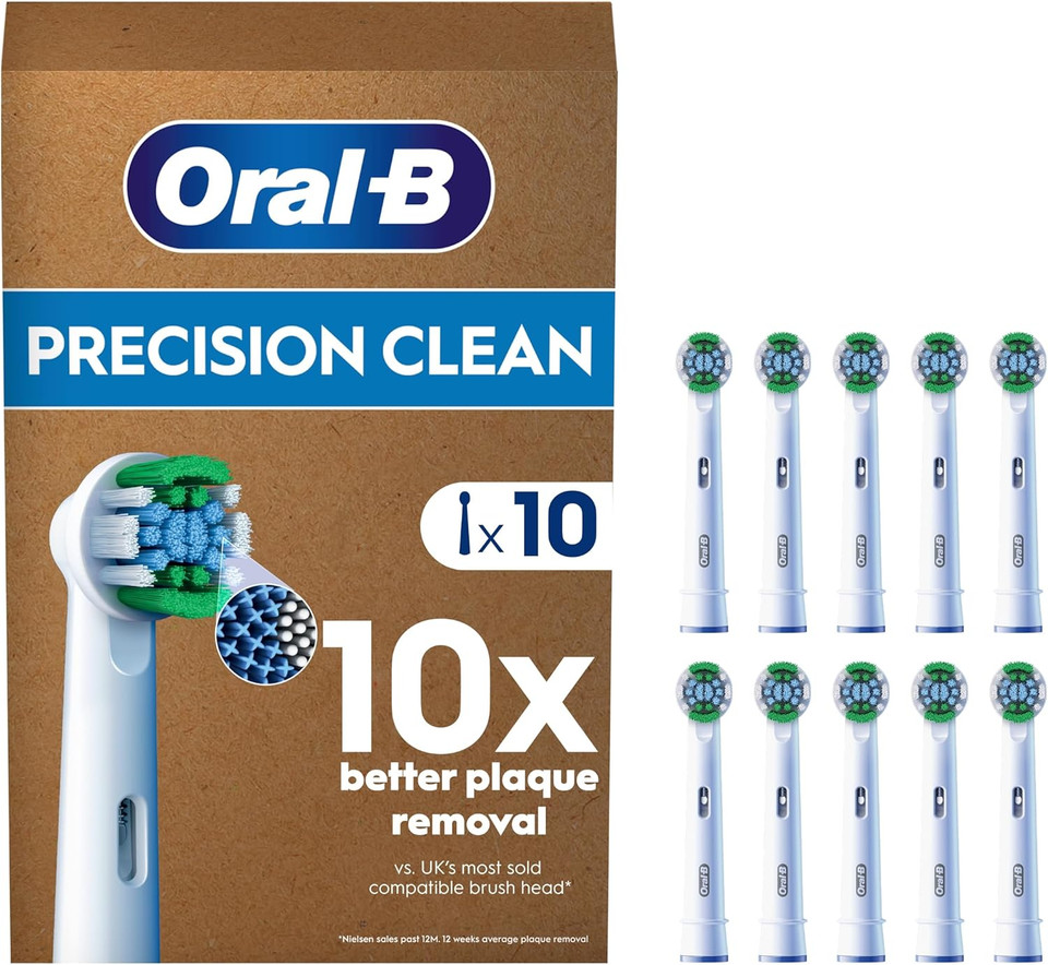 Oral-B Pro Precision Clean Original Electric Toothbrush Head, X-Shape and Angled Bristles for Deeper Plaque Removal, Pack of 10 Toothbrush Heads, Suitable for Mailbox, White