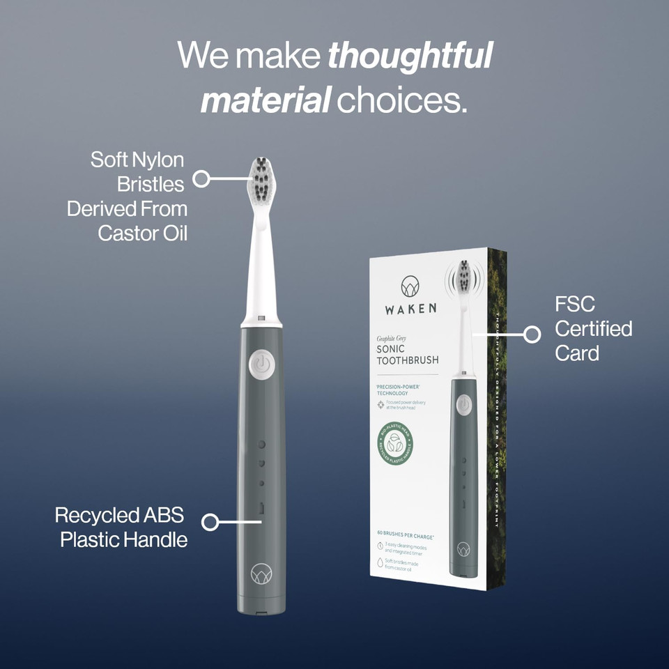 Waken Sonic Electric Toothbrush, Precision-Power Technology for Plaque Removal & Stain-Free Smile, Oral Care for Men & Women in Graphite Grey Waken Sonic Electric Toothbrush, Precision-Power Technology for Plaque Removal & Stain-Free Smile, Oral Care for Men & Women in Graphite Grey