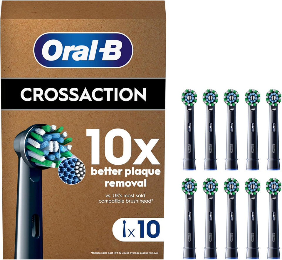 Oral-B Pro Cross Action Black Toothbrush Heads, Pack of 10 Counts, Suitable for Mailbox