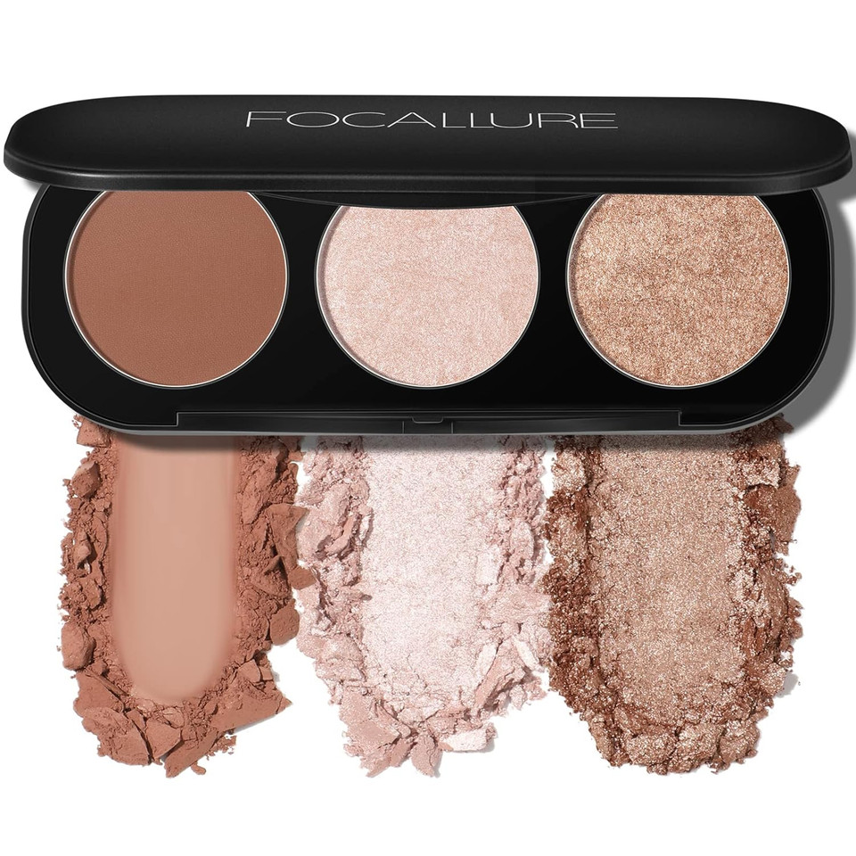 Focallure Blush And Highlighter Palette,3 In 1 Makeup Powder Cruelty-Free Matte Blush,Shimmer Illuminator Highlighters For A Glowing Look,#022