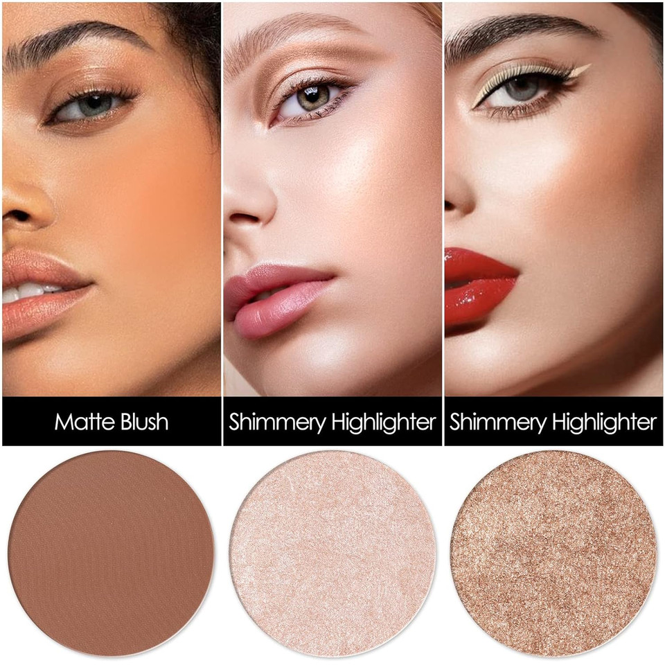 Focallure Blush And Highlighter Palette,3 In 1 Makeup Powder Cruelty-Free Matte Blush,Shimmer Illuminator Highlighters For A Glowing Look,#022