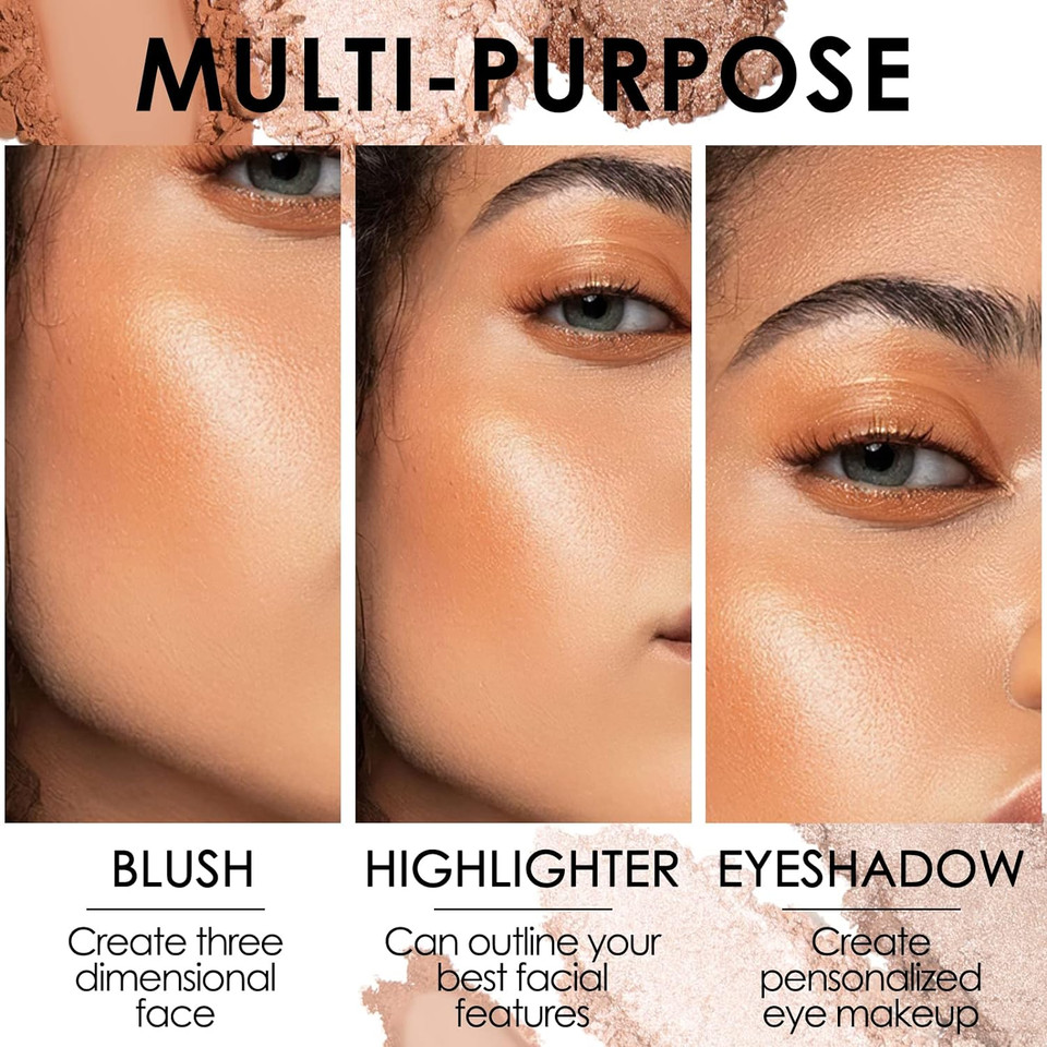 Focallure Blush And Highlighter Palette,3 In 1 Makeup Powder Cruelty-Free Matte Blush,Shimmer Illuminator Highlighters For A Glowing Look,#022