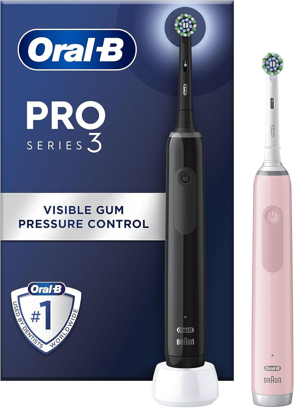 Oral-B Pro 3 Electric Toothbrushes For Adults, Oral B Electric Toothbrush, Gifts For Women or Men, 1 Cross Action Toothbrush Head & Travel Case, 3 Modes with Whitening, 2 Pin UK Plug, 3500, White