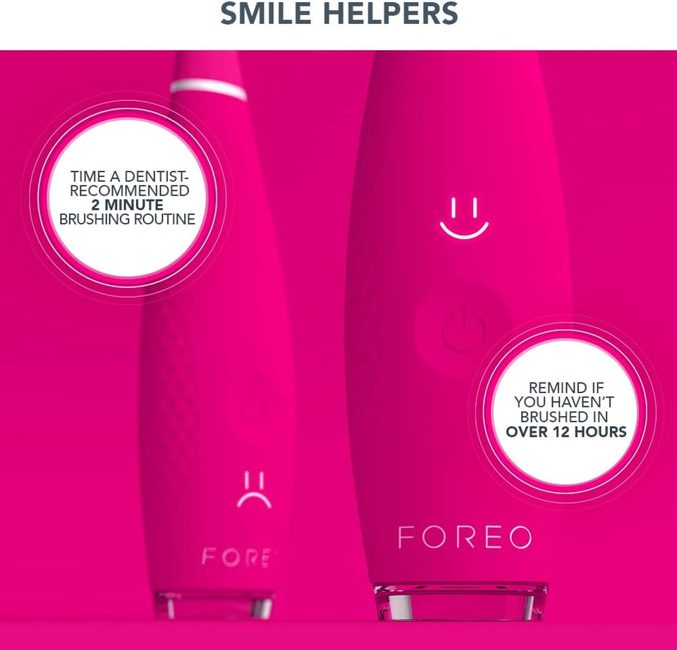 FOREO ISSA mini 3 Wild Strawberry, Electric 4-in-1 Sonic Toothbrush, Replaceable 6-Months Hybrid Brush Head, Medical-Grade Silicone, Travel-Friendly, 265 Uses/Charge, 2-Year Warranty