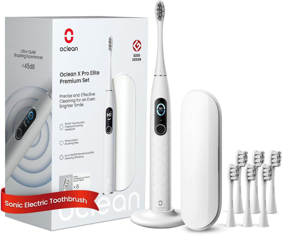 Oclean X Series Pro Elite, Ultra-Quiet Powerful Sonic Electric Toothbrush Adults w Smart Screen, 8 Areas Tracking, Wireless Charge for 35 Days, 4 Modes, Wall Mounted, Eco-Friendly Packaging - Black