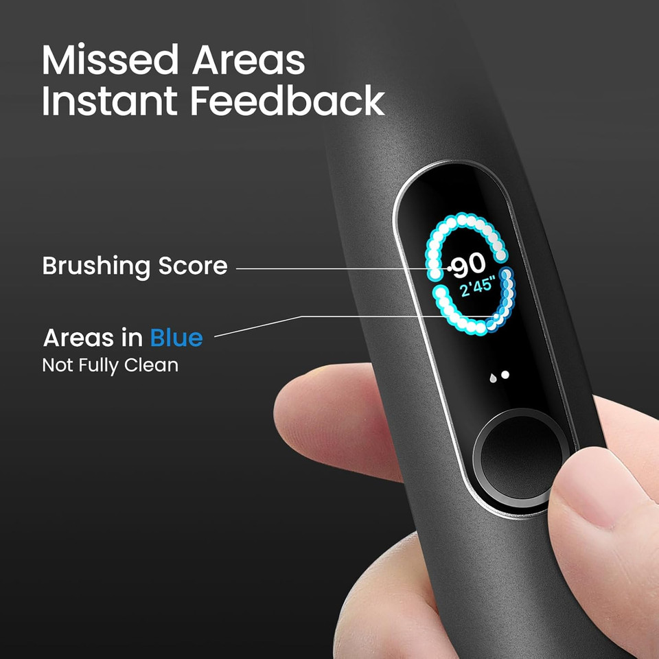 Oclean X Series Pro Elite Premium Set, Ultra-Quiet Powerful Sonic Electric Toothbrush Adults w Smart Screen, Wireless Charge for 35 Days, 4 Modes, 6 Replacement Heads & Travel Case - Black