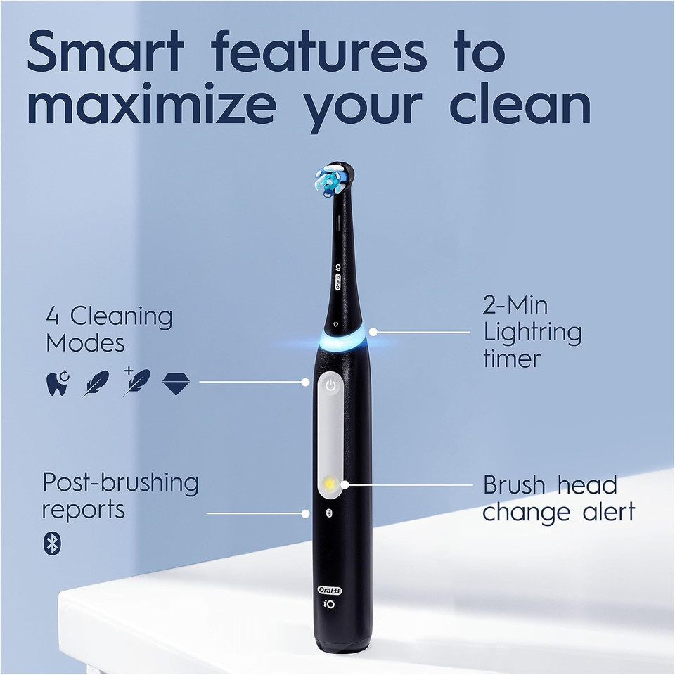 Oral-B iO4 Electric Toothbrushes For Adults, Oral B Electric Toothbrush, 1 Toothbrush Head, Travel Case & Toothbrush Head Holder, 4 Modes With Teeth Whitening, UK 2 Pin Plug, Lavender