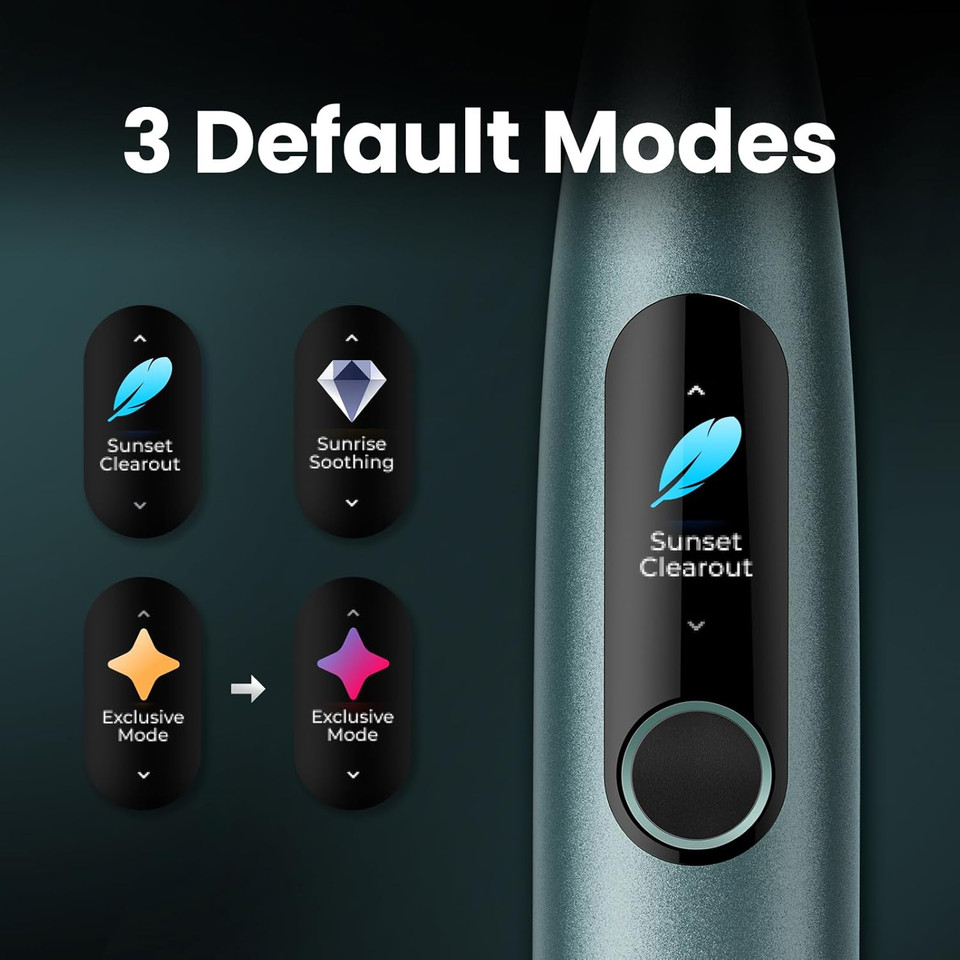 Oclean Sonic Electric Toothbrush Adults X Series Pro Travel Set, Smart Touchscreen, 3 Modes, 84000 VPM, Lasts 30 Days, 2 in 1 Magnetic Charger Wall-Mount, 6 Replacement Heads & Travel Case - Green