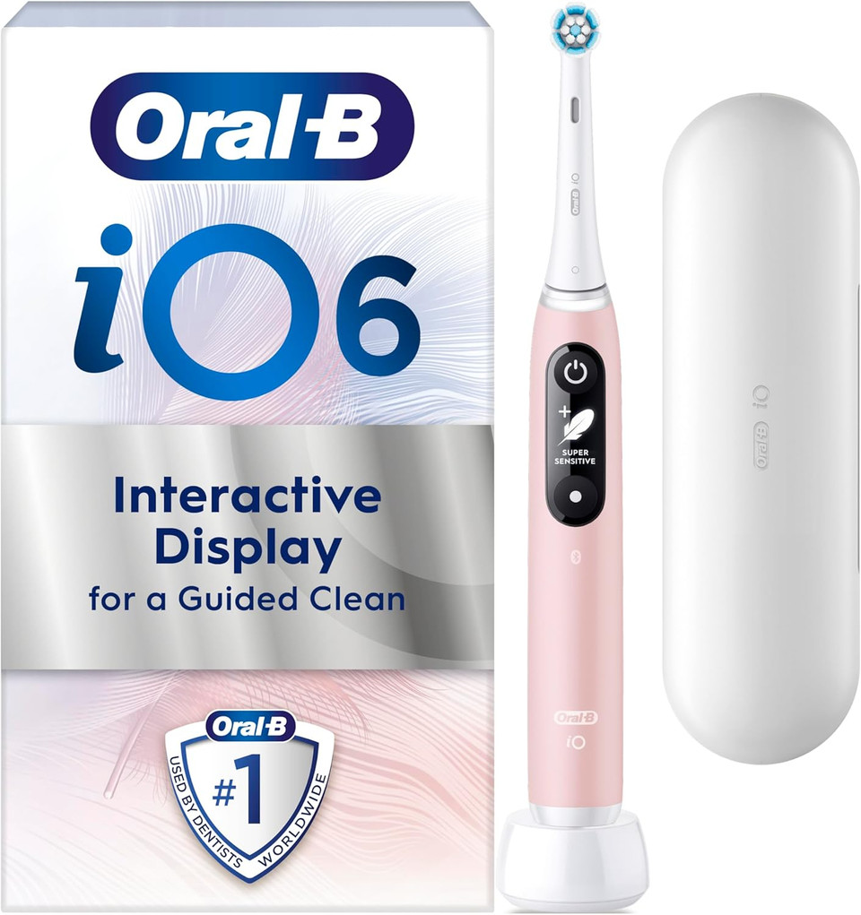 Oral-B iO6 Electric Toothbrushes For Adults, 1 Toothbrush Head & Travel Case, 5 Modes with Ultra-Sensitive, Sensitive Edition, UK 2 Pin Plug, Pink Sand (Packaging may Vary)
