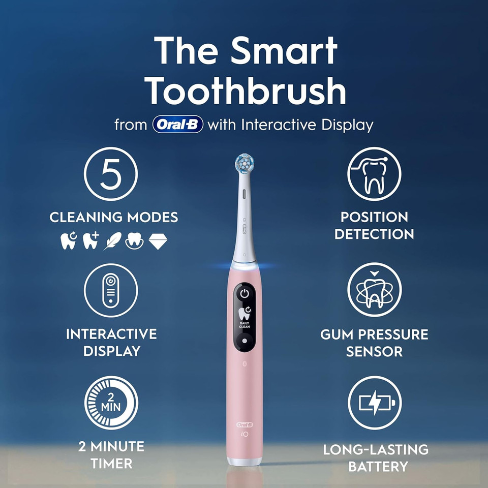 Oral-B iO6 Electric Toothbrushes For Adults, 1 Toothbrush Head & Travel Case, 5 Modes with Ultra-Sensitive, Sensitive Edition, UK 2 Pin Plug, Pink Sand (Packaging may Vary)