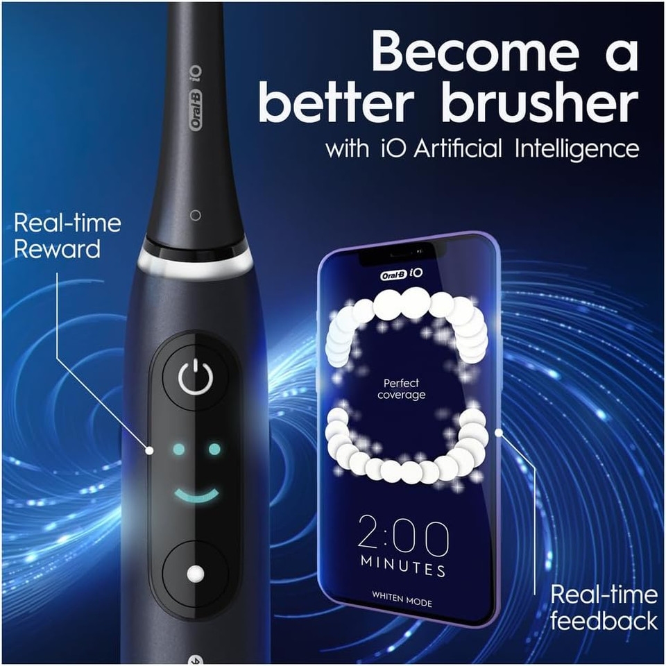 Oral-B iO8 Electric Toothbrush Adults, Oral B Electric Toothbrush, App Connected Handle, 1 Ultimate Clean Toothbrush Head & Magnetic Pouch, 6 Modes, Teeth Whitening, 2 Pin UK Plug