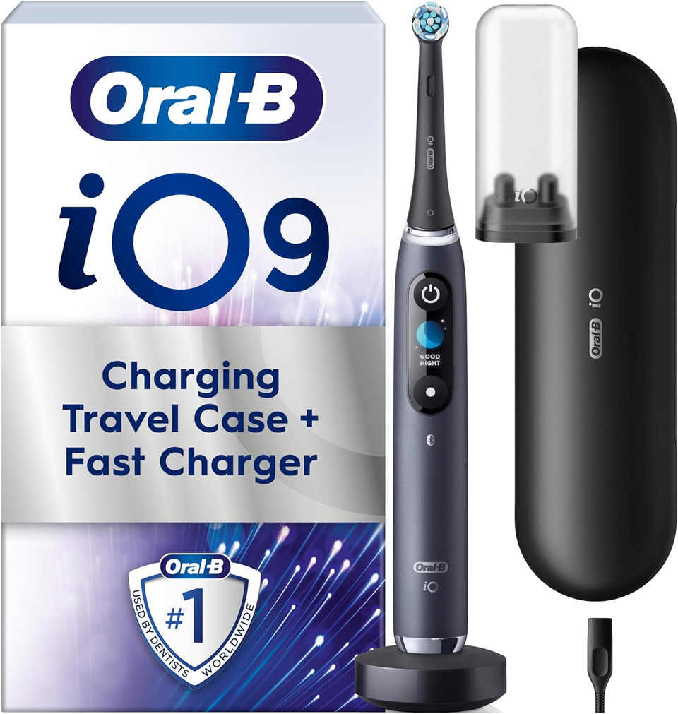 Oral-B iO9 Electric Toothbrushes For Adults, App Connected Handle, 1 Toothbrush Head & Charging Travel Case, 7 Modes with Teeth Whitening, 2 Pin UK Plug, Black