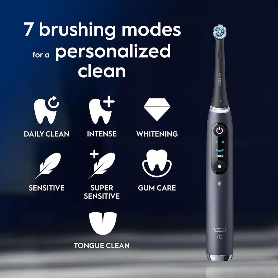 Oral B Electric Toothbrushes For Adults, Oral-B iO9, Gifts For Women / Men, App Connected Handle, 3 Toothbrush Heads, Charging Travel Case & Toothbrush Head Holder, 7 Modes, 2 Pin UK Plug, Black
