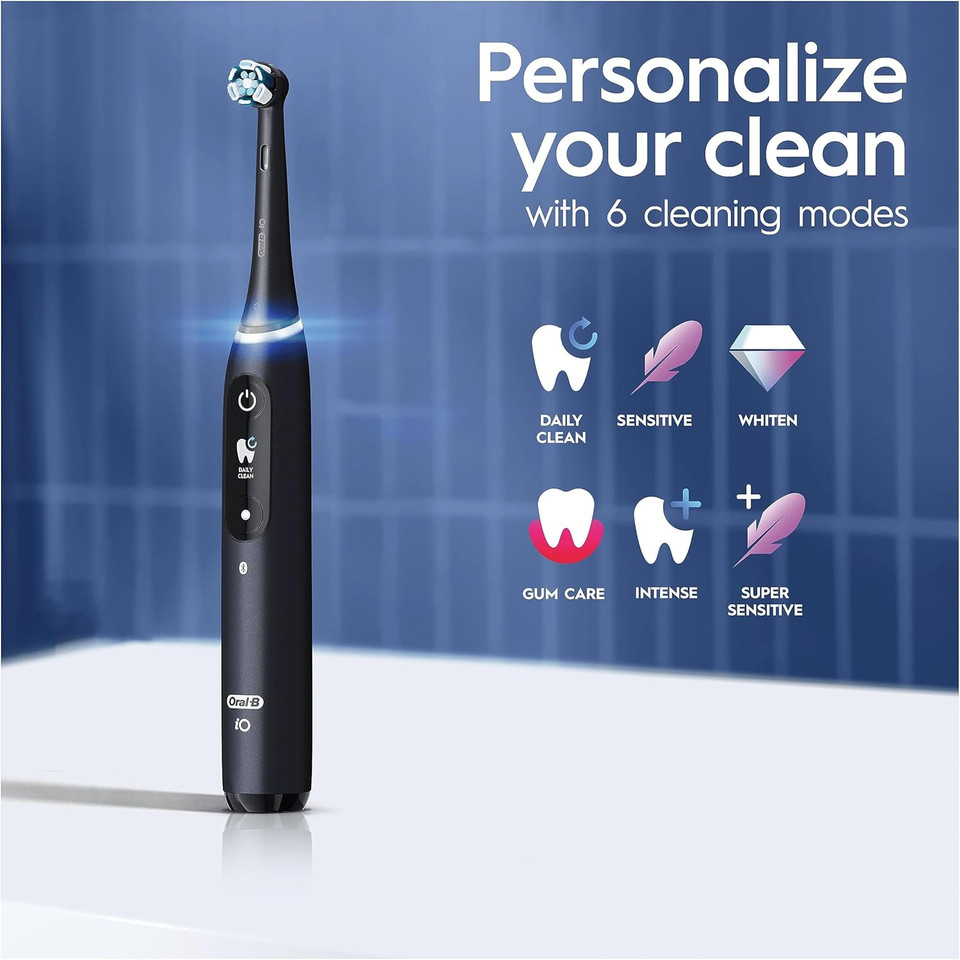 Oral-B iO8 Electric Toothbrushes For Adults, App Connected Handle, 1 Toothbrush Head & Travel Case, 6 Modes with Teeth Whitening, 2 Pin UK Plug, Violet
