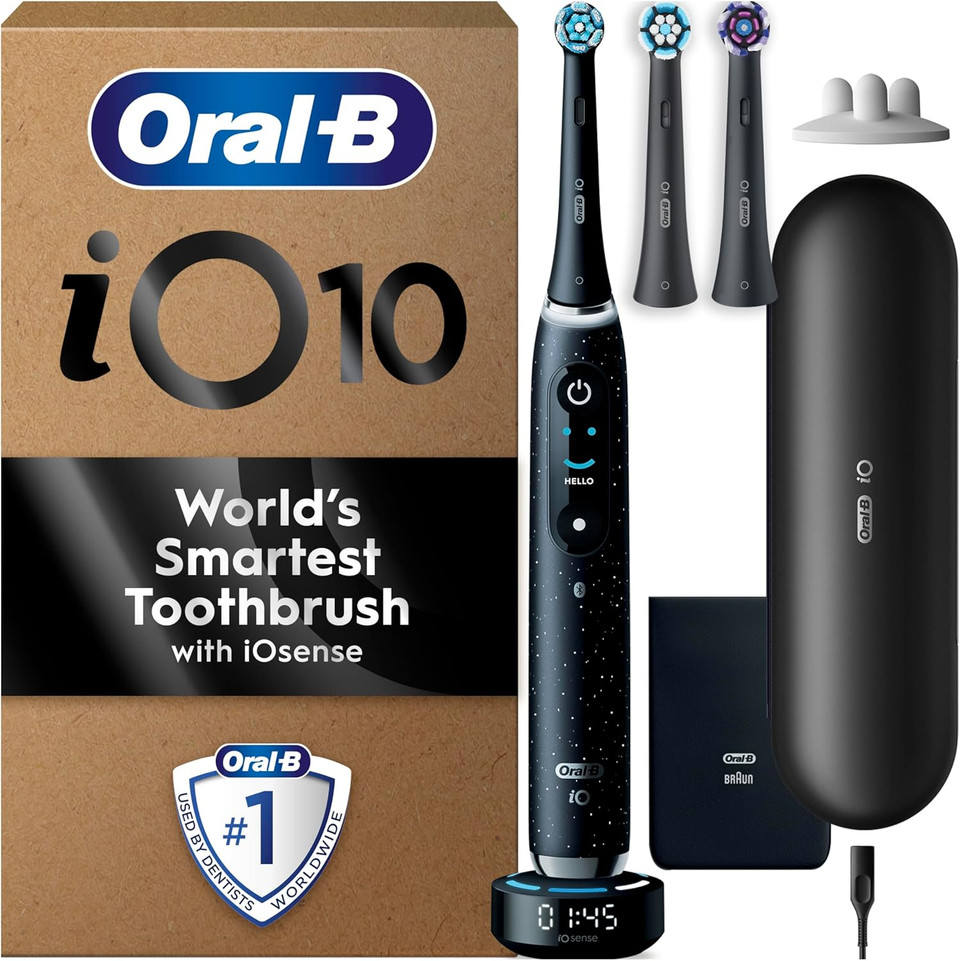 Oral-B iO10 Electric Toothbrushes For Adults, Gifts For Women / Men, 1 Handle, 1 Ultimate Clean Toothbrush Head, Charging Travel Case, 7 Modes, 2 Pin UK Plug, Cosmic Black, Oral B IO Toothbrush