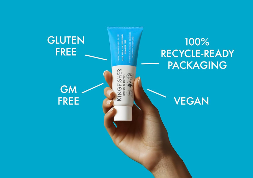 Kingfisher Natural Toothpaste Aloe Vera Fennel Fluoride-Free | Vegetarian and Vegan | Oral Health Foundation Approved | Gluten-Free and GM-Free | Ethical Consumer Best Buy | 3 x 100ml Tubes