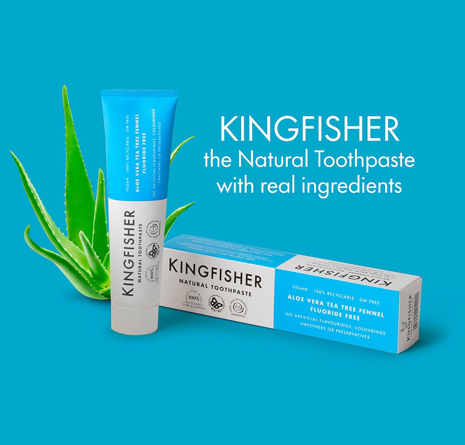 Kingfisher Natural Toothpaste Aloe Vera Fennel Fluoride-Free | Vegetarian and Vegan | Oral Health Foundation Approved | Gluten-Free and GM-Free | Ethical Consumer Best Buy | 3 x 100ml Tubes